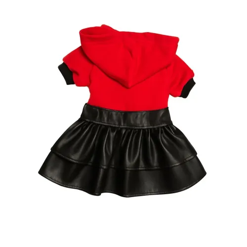 هودی کلاه دار سگ طرح دامن چرمی برند روپاک رنگ قرمز